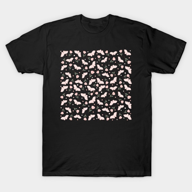 Aesthetic flowers and butterflies spring season, pattern design T-Shirt by dreaminks